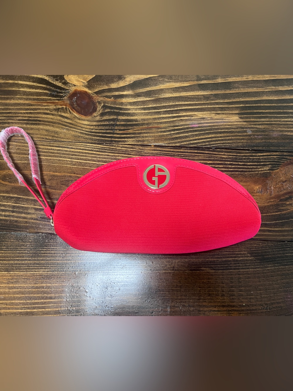 Giorgio Armani Red Wristlet with Gold Logo Plaque